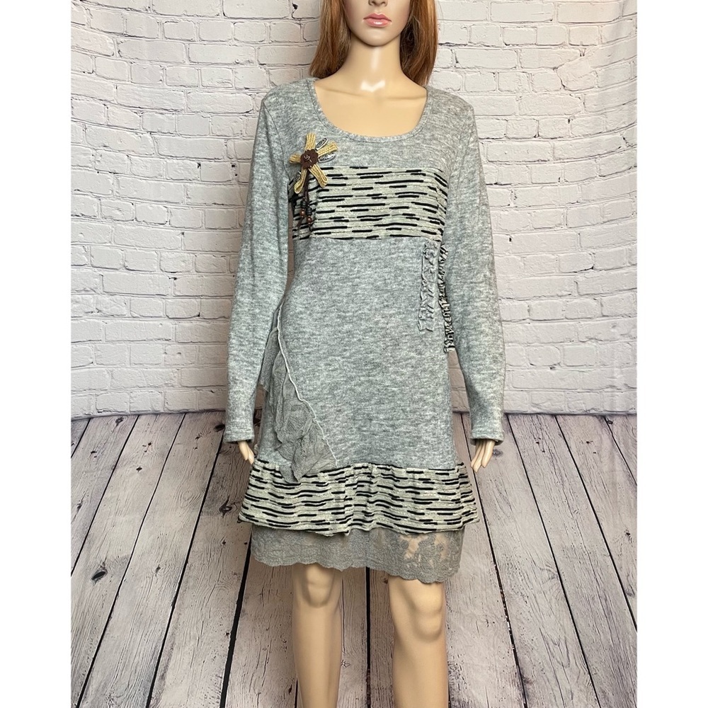 John Fashion Grey Wool Blend Long Sleeve Dress Size M